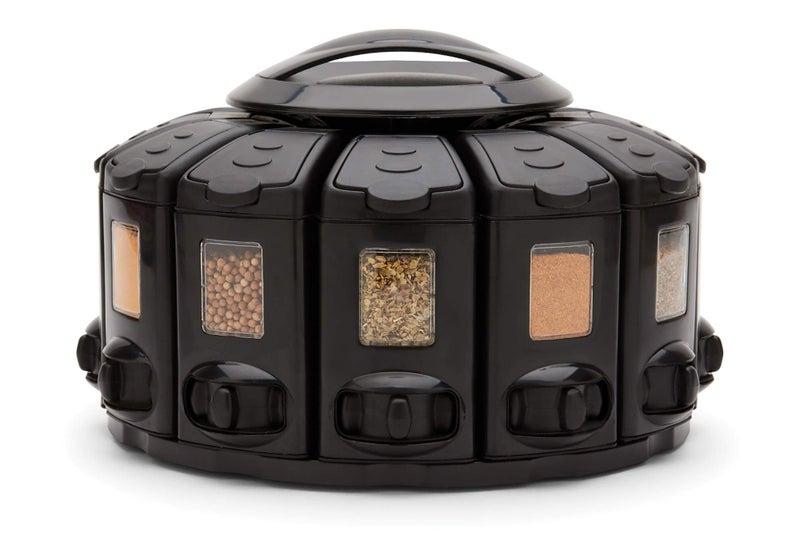 KitchenArt Kitchen Art Select-A-Spice Auto-Measure Pro Carousel 12 Compartments Spice Rack, Black 9.5 x 9.5 x 6.5 inches - Image 1